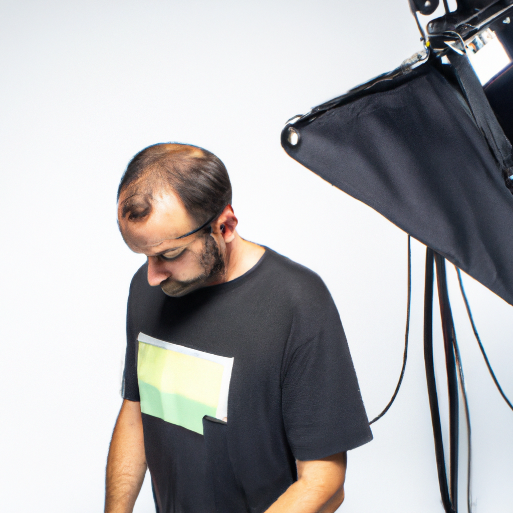 Luis, asistente de iluminación ajustando softbox